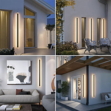 59" Set of 2 Outdoor LED Wall Sconces, IP65 Waterproof Modern Exterior Wall Lights, Black 3000K Warm White
