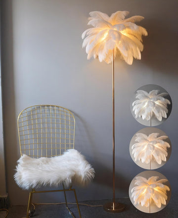 Luxury Ostrich Feather Floor Lamp, 160cm Tall Modern Standing Light with 58+ Extra-Full 45cm Lengthened Feathers
