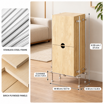 Industrial Birch Plywood Sideboard Cabinet with Stainless Steel Frame