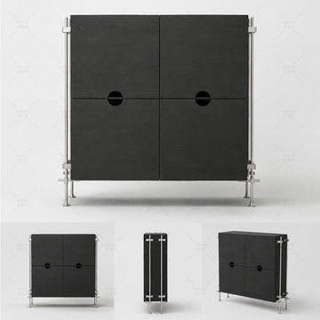 Industrial Birch Plywood Sideboard Cabinet with Stainless Steel Frame