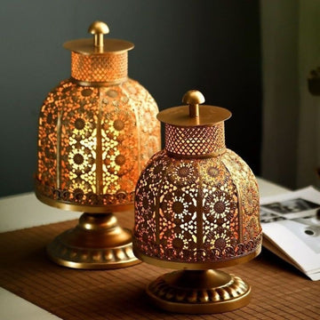 Vintage Moroccan Gold Lattice Candle Holder