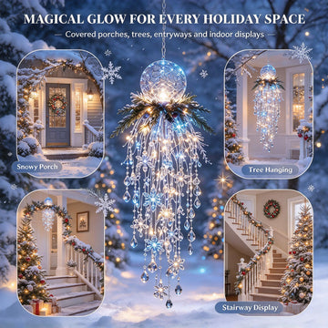 Crystal Cascade Christmas Light - Hanging Snowflake & Crystal LED Porch Decor