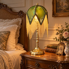 Vintage French Green Bamboo Print Table Lamp
