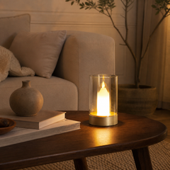 Smart Induction Candle Lamp with Glass Shade, Hand-Wave Dimmable LED Ambient Light