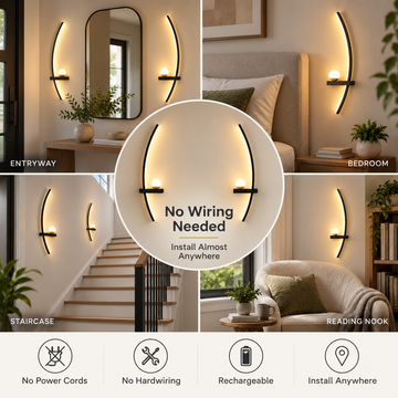 Set of 2 Cordless LED Wall Sconces, 4000mAh Rechargeable