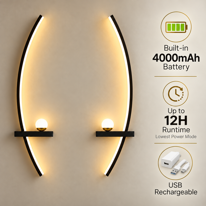 Set of 2 Cordless LED Wall Sconces, 4000mAh Rechargeable