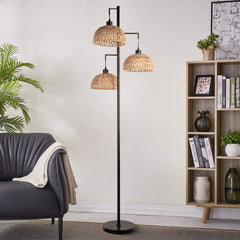 Boho Rattan Floor Lamp with Cage Shade