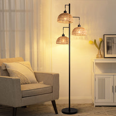 Boho Rattan Floor Lamp with Cage Shade