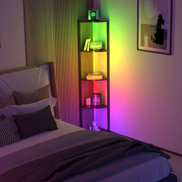 Corner Shelf Bookshelf with RGB LED Lights