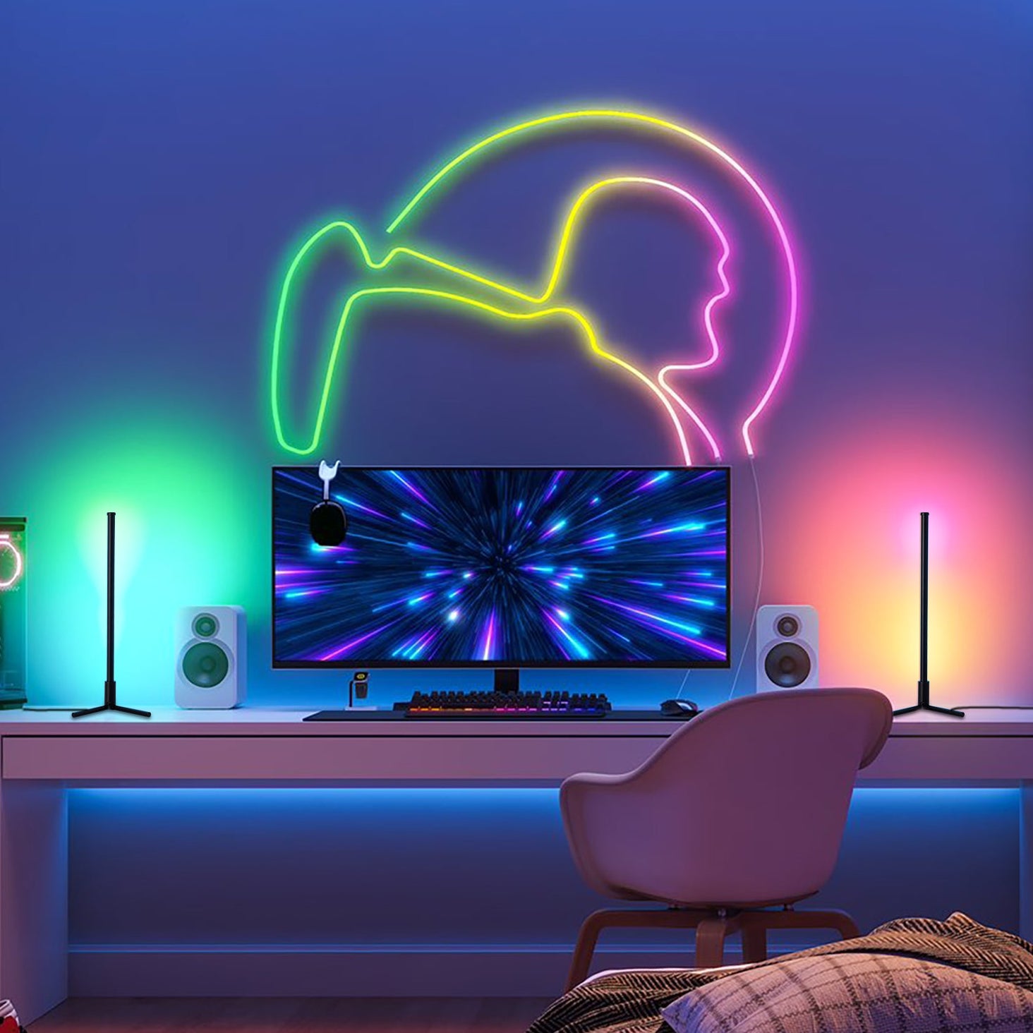 RGB corner table lamp for game room