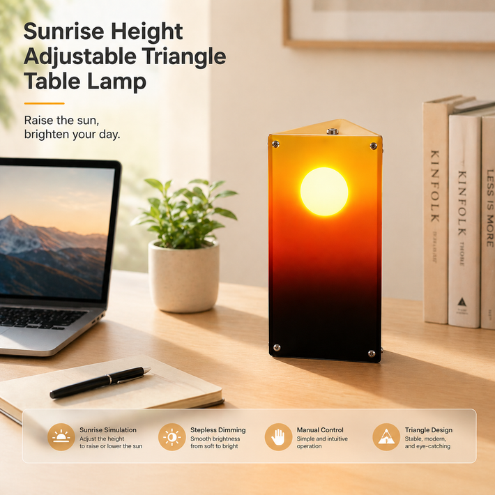 Sunrise Triangle Table Lamp - Interactive Sunset Mood Light with Manual Height-Adjustable "Sun"