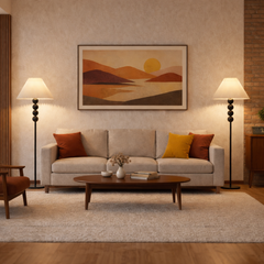 Mid Century Modern Wood Large Floor Lamp with Pleated Lampshade 65