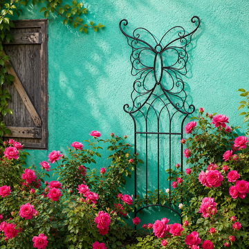 Black butterfly garden trellis for climbing plants with waterproof rust-resistant metal frame