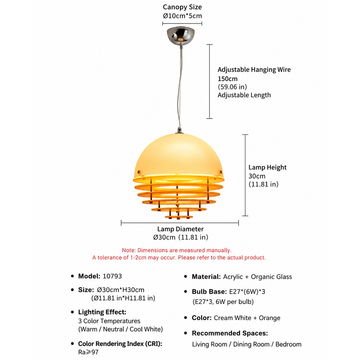 Sunrise Glow Pendant Light, Modern Dome Ceiling Lamp with Layered Metal Design