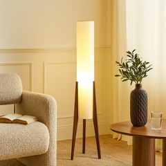 Modern Cylinder Floor Lamp with Wooden Tripod Legs