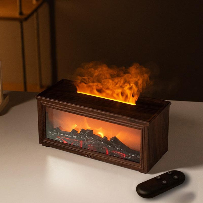 300ml Fireplace Aroma Diffuser 7 Colorful Flame Fire Humidifier W/h Essential Oil, Remote, Timer and Auto Off