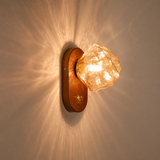 Walnut Wood Glass Wall Sconce, Hardwired 3000K Warm Wall Light