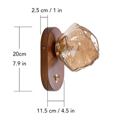 Walnut Wood Glass Wall Sconce, Hardwired 3000K Warm Wall Light