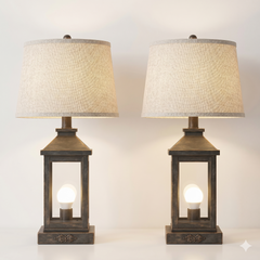 20.5in Black Gold Farmhouse Bedside Table Lamp (Including Light Bulbs)