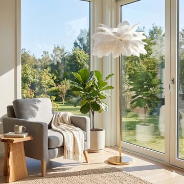 Luxury Ostrich Feather Floor Lamp, 160cm Tall Modern Standing Light with 58+ Extra-Full 45cm Lengthened Feathers