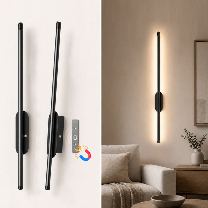 24"H Modern Long Strip Wall Sconces, Set of 2, Rechargeable, Magnetic installation