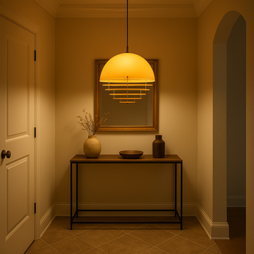 Sunrise Glow Pendant Light, Modern Dome Ceiling Lamp with Layered Metal Design