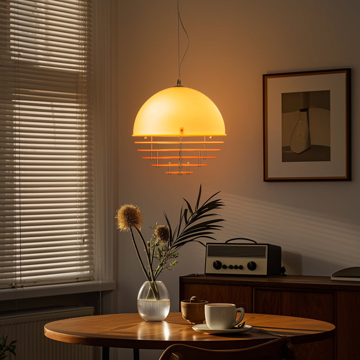 Sunrise Glow Pendant Light, Modern Dome Ceiling Lamp with Layered Metal Design