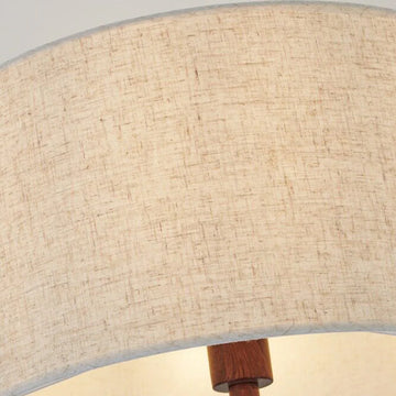 63" Wood-Grain Metal Beaded Floor Lamp with Linen Drum Shade & Foot Switch