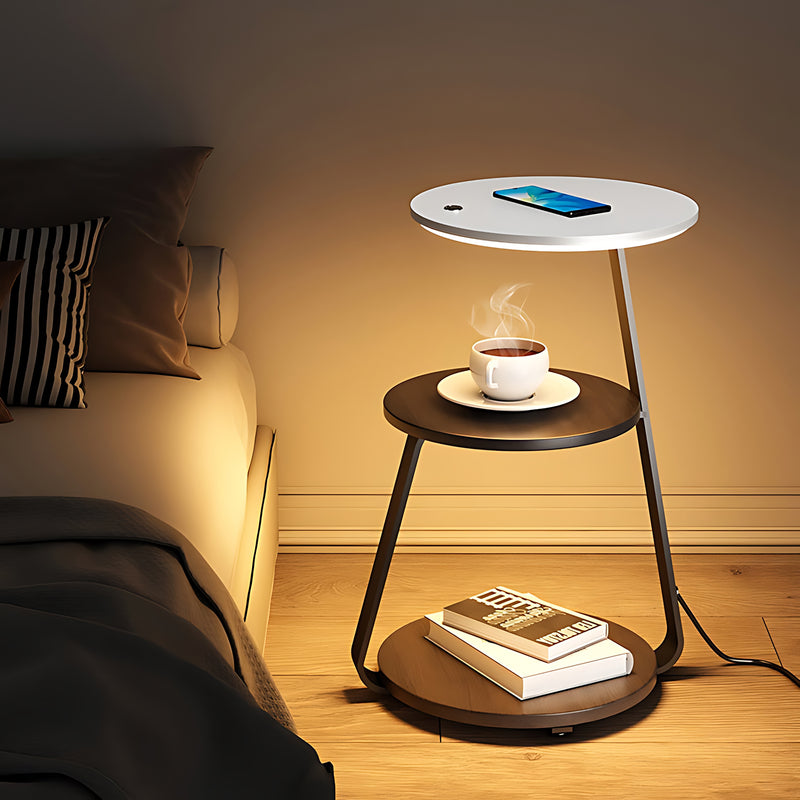 Walnut Smart Nightstand Side Table with Wireless Charger, LED