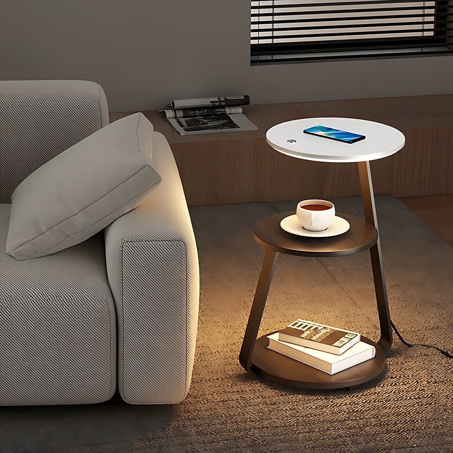 Walnut Smart Nightstand Side Table with Wireless Charger, LED Night ...