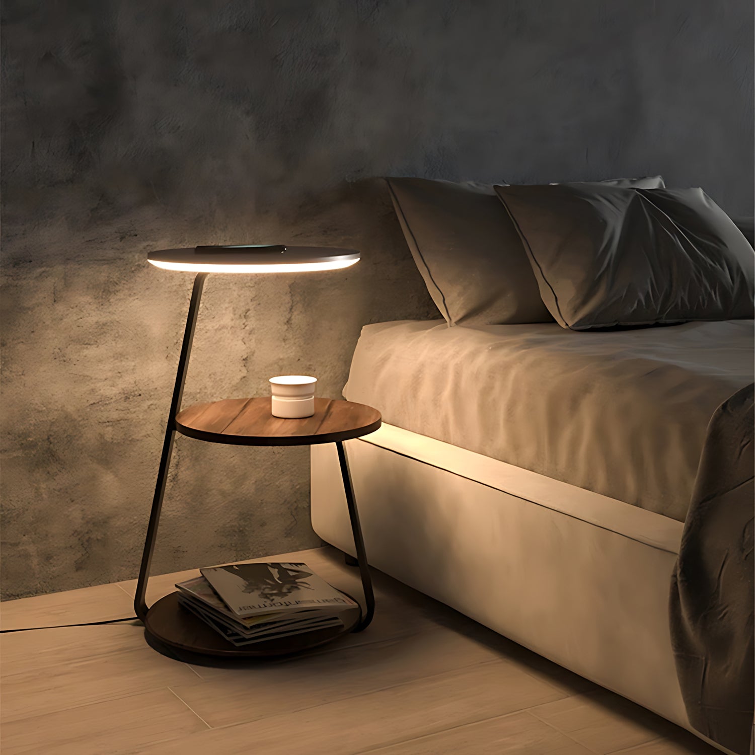 Smart Nightstand With Wireless Charger & Night Light