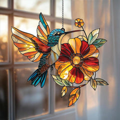 Bright Hummingbird Sun Catcher Window Colorful Acrylic Creating Reflective Light Spots for Indoor Outdoor Decoration Acrylic Hummingbird Sun Catcher Windproof for Outdoor Decoration No Fade