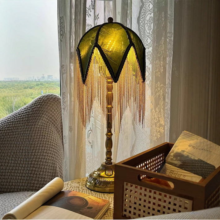 Vintage French Green Bamboo Print Table Lamp