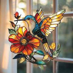 Bright Hummingbird Sun Catcher Window Colorful Acrylic Creating Reflective Light Spots for Indoor Outdoor Decoration Acrylic Hummingbird Sun Catcher Windproof for Outdoor Decoration No Fade