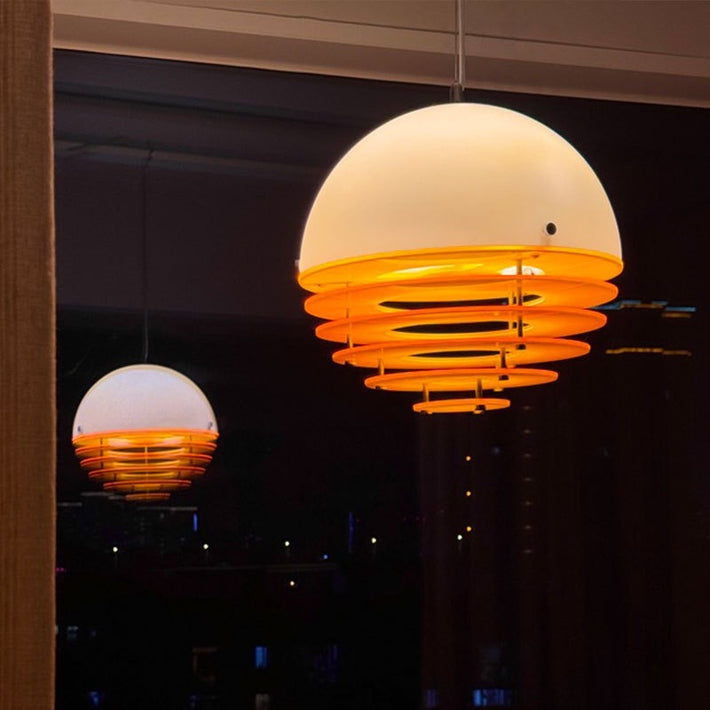Sunrise Glow Pendant Light, Modern Dome Ceiling Lamp with Layered Metal Design
