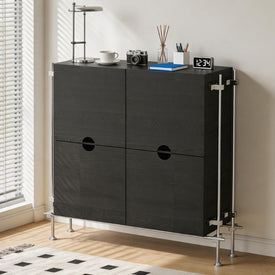 Industrial Birch Plywood Sideboard Cabinet with Stainless Steel Frame