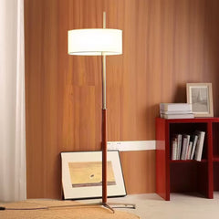 Mid Century Standing Lamp with Fabric Drum Shade