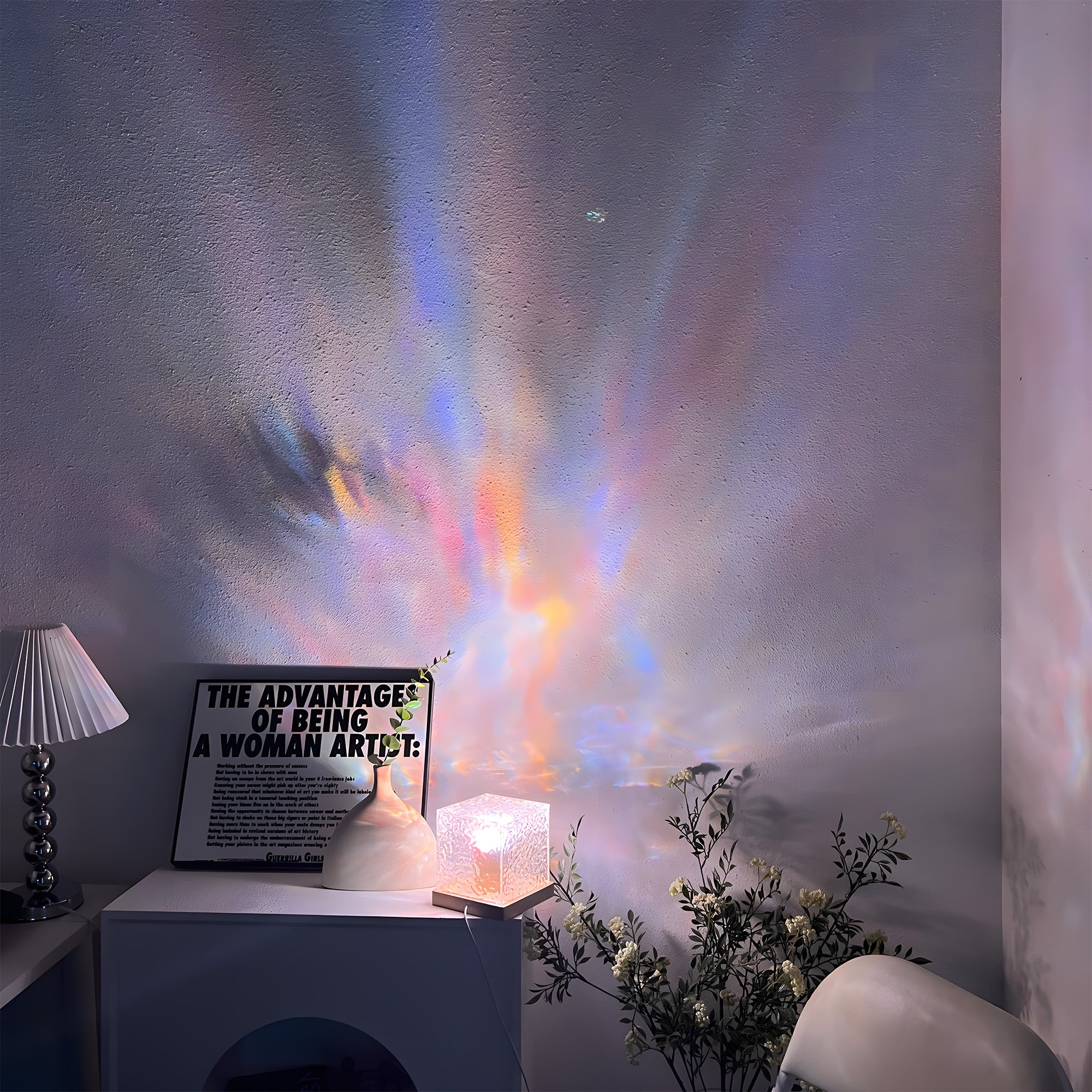 Cube Ocean Wave Projector Ligh, Ambient Night Ligh, Acrylic Wood Desk Lamp