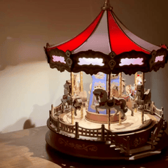 3D Mechanical Puzzle DIY Wooden Carousel Music Box with LED Light