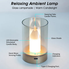 Smart Induction Candle Lamp with Glass Shade, Hand-Wave Dimmable LED Ambient Light
