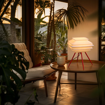 Modern Pleated Table Lamp – 3D Printed LED Desk Light with Red Tripod Base