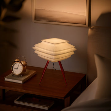 Modern Pleated Table Lamp – 3D Printed LED Desk Light with Red Tripod Base