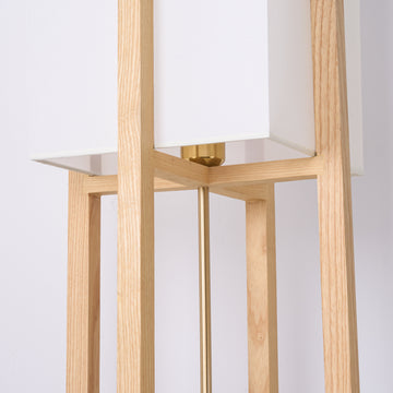 Minimalist Japanese Zen Floor Lamp, Solid Wood Standing Lamp with Soft Fabric Shade