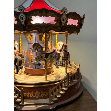 3D Mechanical Puzzle DIY Wooden Carousel Music Box with LED Light