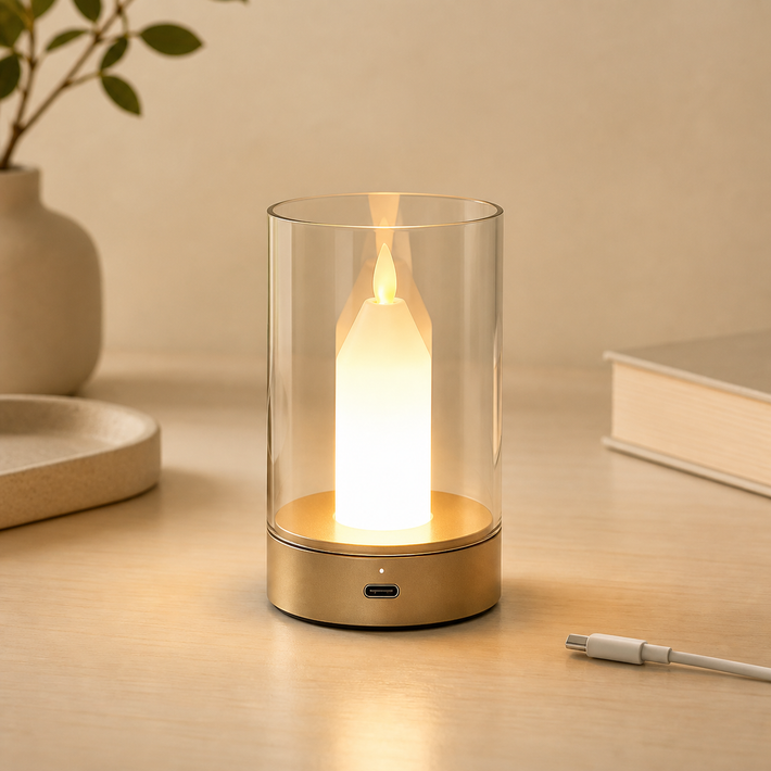 Smart Induction Candle Lamp with Glass Shade, Hand-Wave Dimmable LED Ambient Light