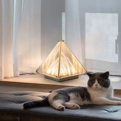 Modern Pyramid Table Lamp with Hand-Wave Control, 3 Color Modes & Stepless Dimming