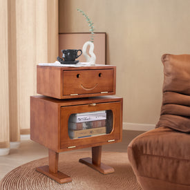 27" Retro Wooden Robot Storage Cabinet