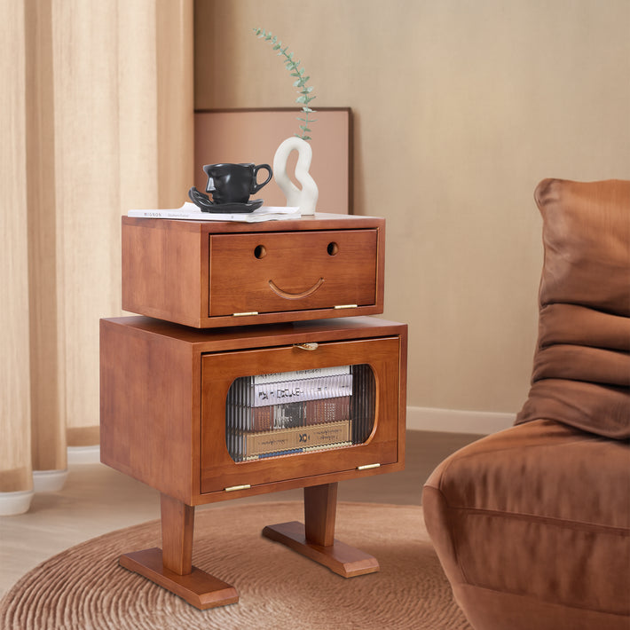 27" Retro Wooden Robot Storage Cabinet