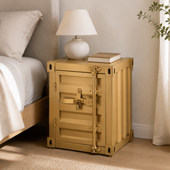 Industrial Metal Storage Cabinet, Side Table – Gold