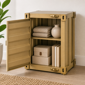 Industrial Metal Storage Cabinet, Side Table – Gold
